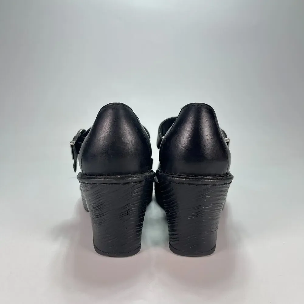 Born Mary Jane Black Leather Chunky Wedge Heels Pumps Shoes Women's Size 6.5M